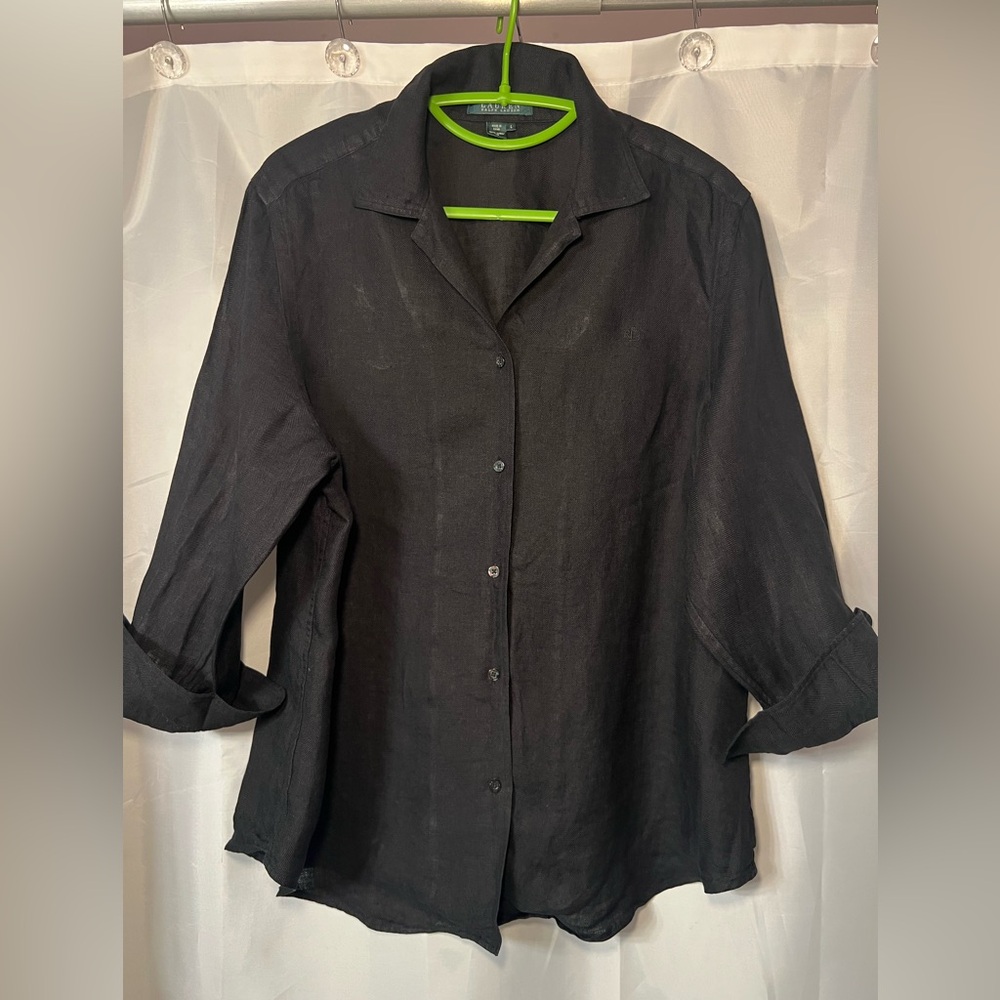 Lauren Ralph Lauren Black Cuffed Sleeve Button Down Shirt